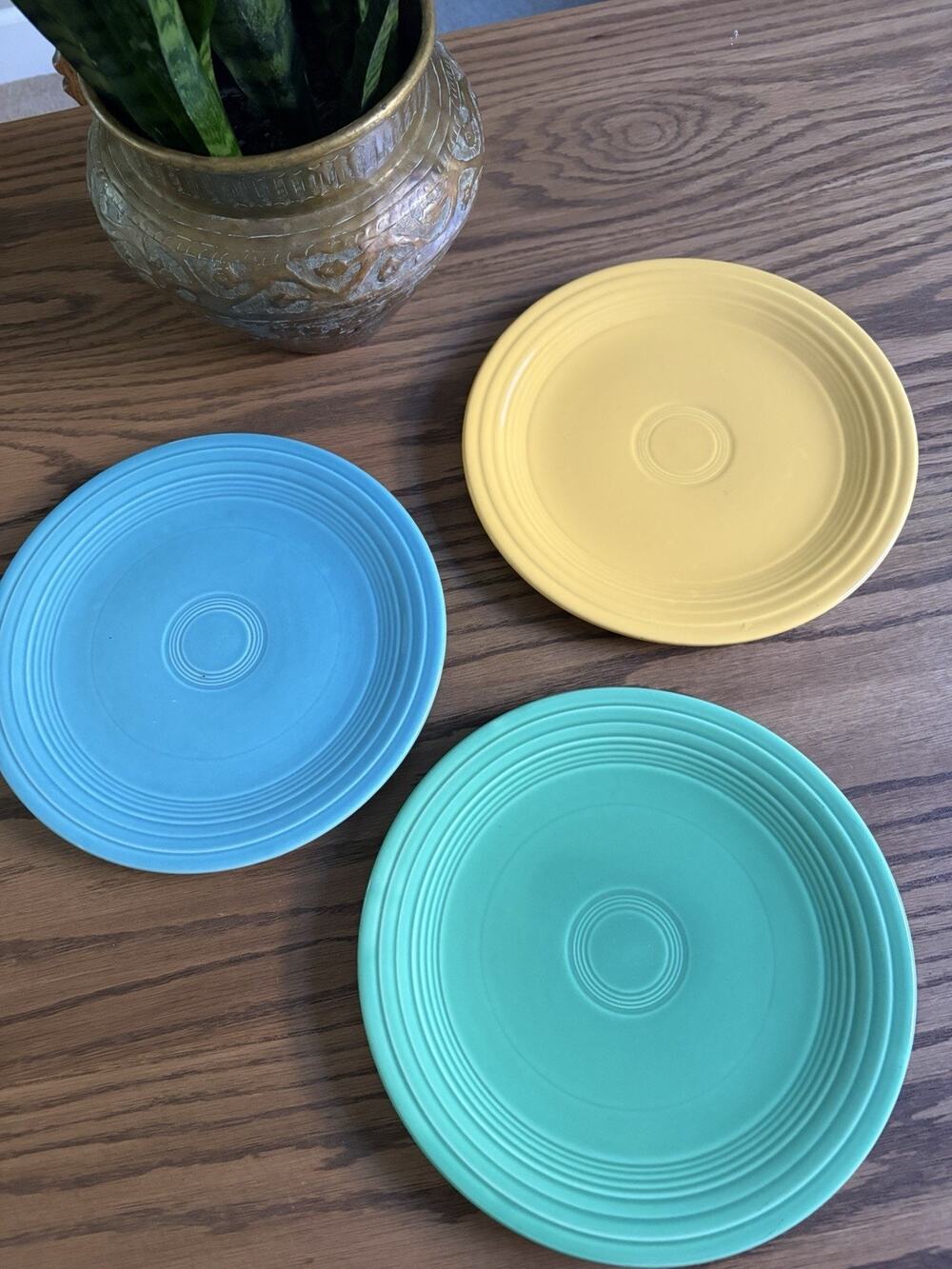 Vintage 1960s Fiesta Luncheon Plates Yellow Turquoise Lot Of 3